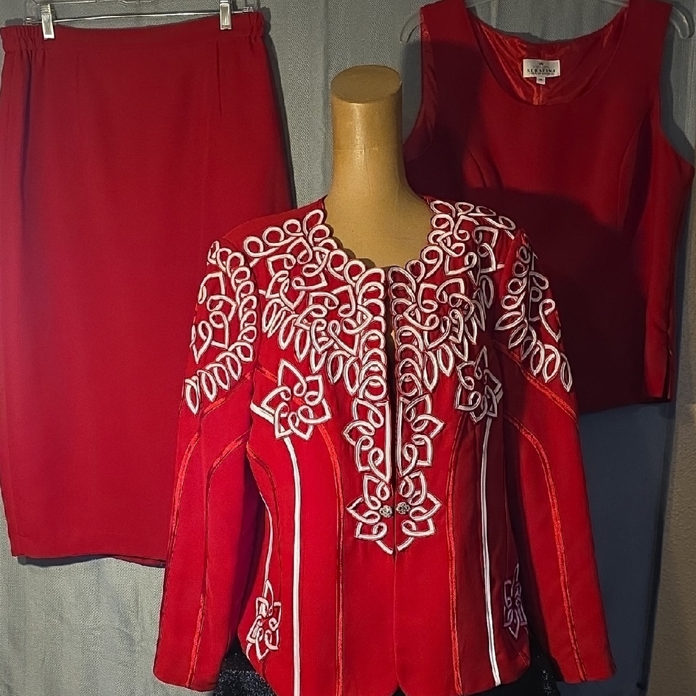 Elegant Red and White Embroidered Skirt Set